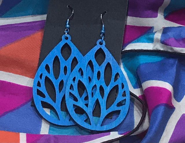 Blue Wood Dangling Earrings- SWDE18