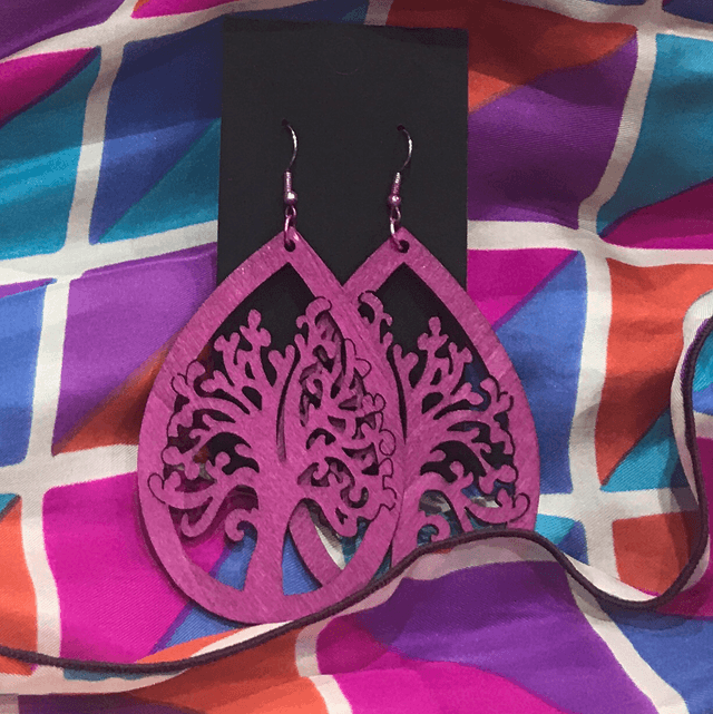 Rose Pink Wood Dangling Earrings- SWDE24