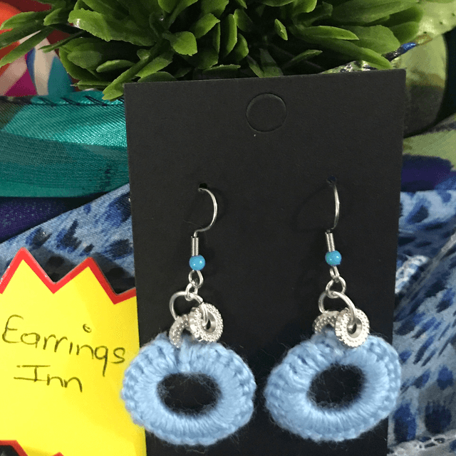 Blue Plain Crochet Dangling Earrings - PCOD14