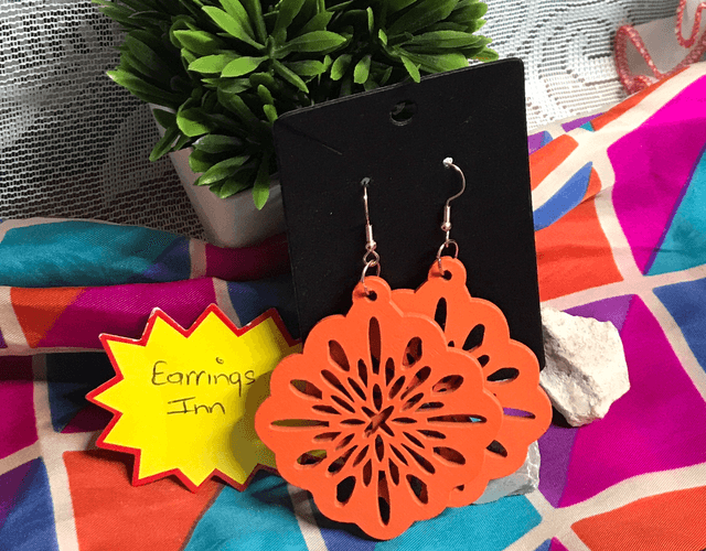 Orange Wood Dangling Earrings-SWDE74