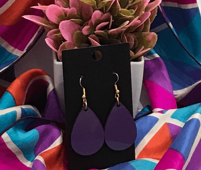 Purple Wood Dangling Earrings- SWDE14