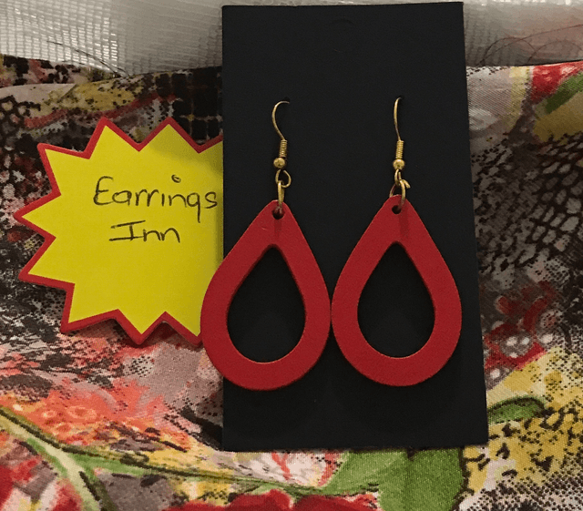 Red Natural Wood Dangling Earrings-SWDE35