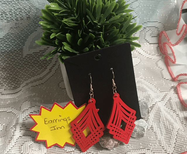 Red Wood Dangling Earrings-SWDE58