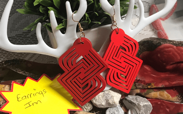 Red Wood Dangling Earrings-SWDE63