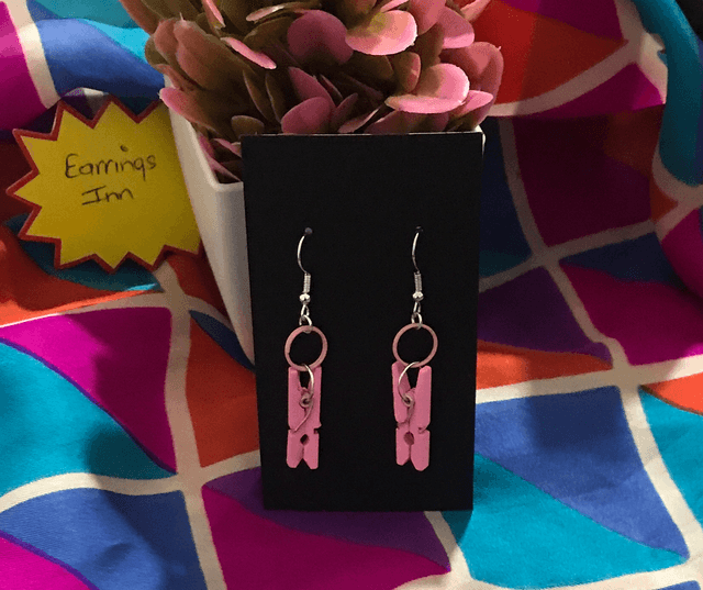 Pink Wood Dangling Earrings-SWDE43