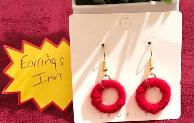 Red Plain Knitted Dangling Earrings - PCOD10