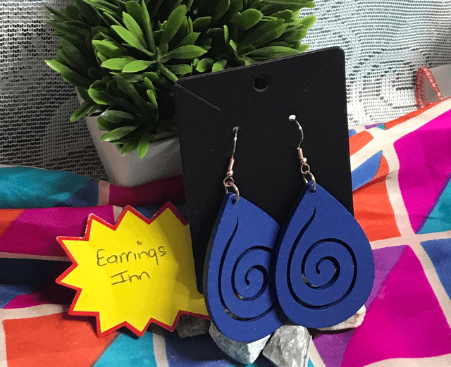 Blue Wood Dangling Earrings-SWDE92