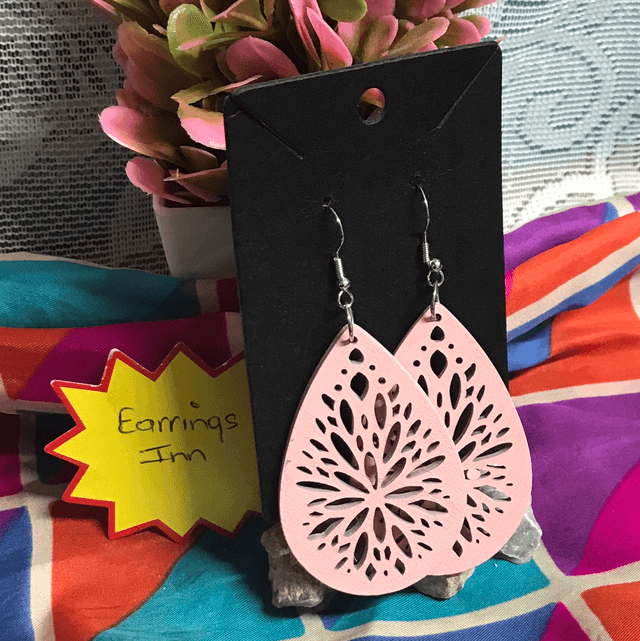 Pink Wood Dangling Earrings-SWDE89