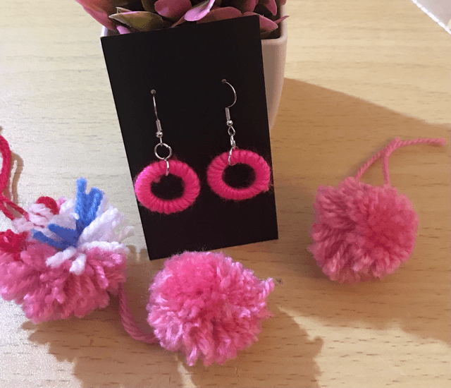 Pink Plain Knitted Dangling Earrings - PCOD20
