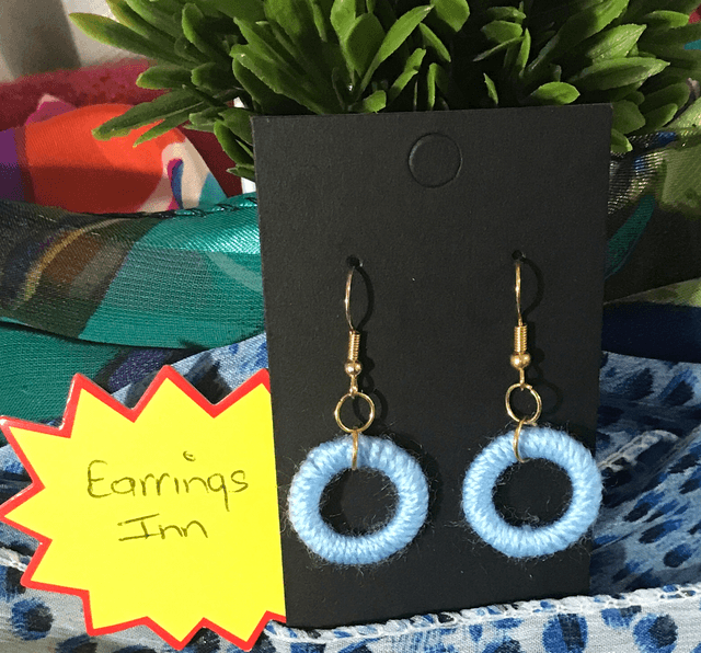 Blue Plain Knitted Dangling Earrings - PCOD15